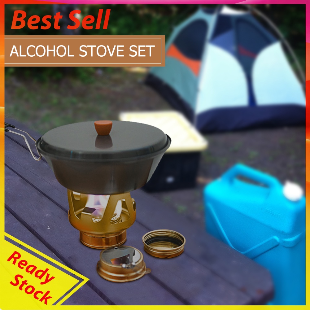 Portable Mini Alcohol Stove Burning w/ Stand Outdoor Camping Cook Furnace