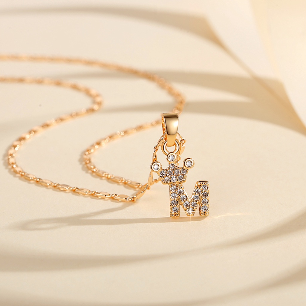 Y555【COD】Kalung Titanium Liontin Huruf Xuping Lapis Emas Kalung Mahkota Alfabet titanium Wanita Permata Perhiasan 18k