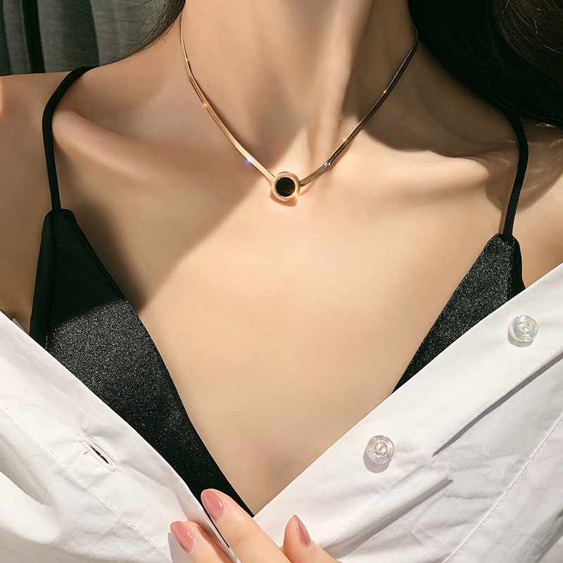 Kalung Titanium Termurah Wanita Kalung Bulat Hitam Bestseller