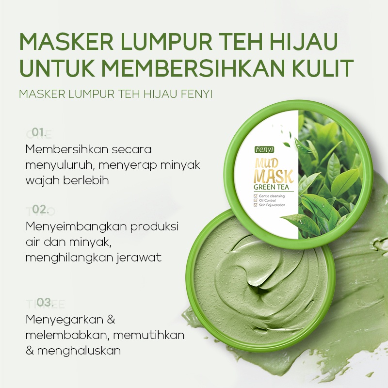 BPOM Fenyi Green Tea Mud Mask Menghilangkan Komedo Jerawat Pembersih Wajah Menghaluskan Kulit 100g