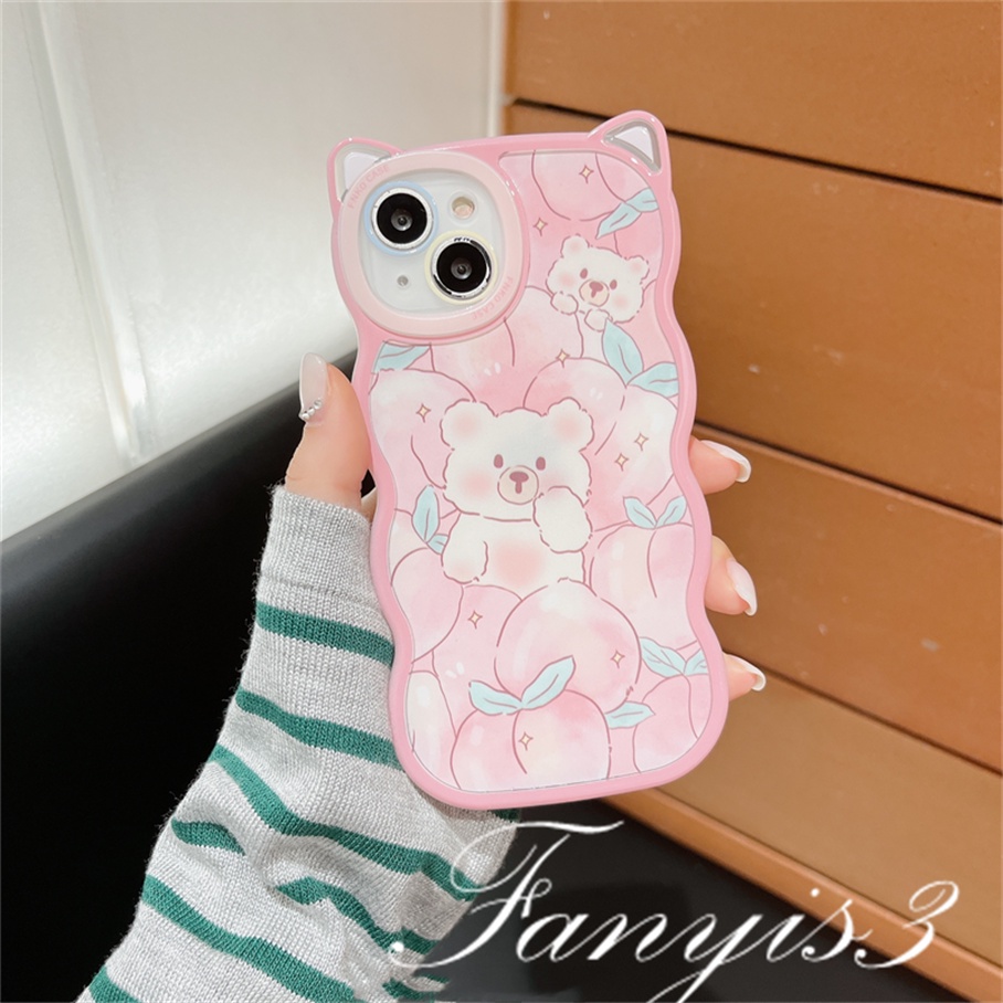 Compatible For iPhone 14 13 12 11 Pro Max X XR Xs Max 8 7 6 6s Plus SE 2020 Soft Case Pelindung Desain Telinga Kelinci Strawberry Peach Bear Untuk