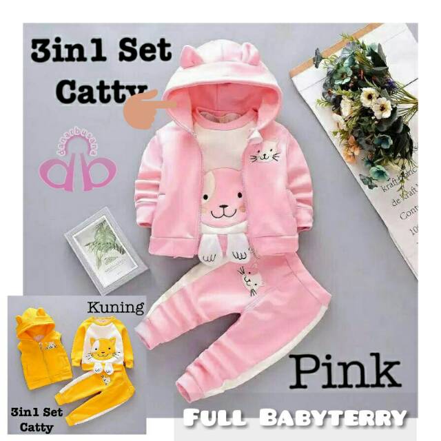 Setelan Sweater Anak Perempuan dan Laki Laki Setelan Babyterry Anak 3-5 Tahun Rompi Anak Set Catty