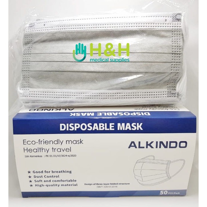 Masker Earloop 3ply Alkindo / Masker Bedah Karet / Masker Medis / Masker Earloop / Masker Alkindo