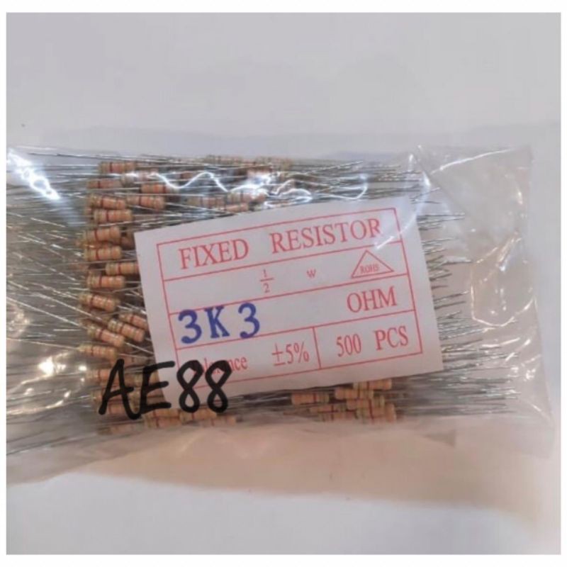 (Isi 10pcs) Resistor 0.5 Watt 27R 27K 3R 30R 30K 300R 300K 33R 33K 330K 39R 390R 390K 4R7 4K7 47K 47R