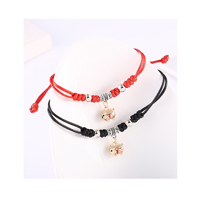 LRC Gelang tangan Fashion Red + Black Blessing Gold Pig Bracelet Y61089