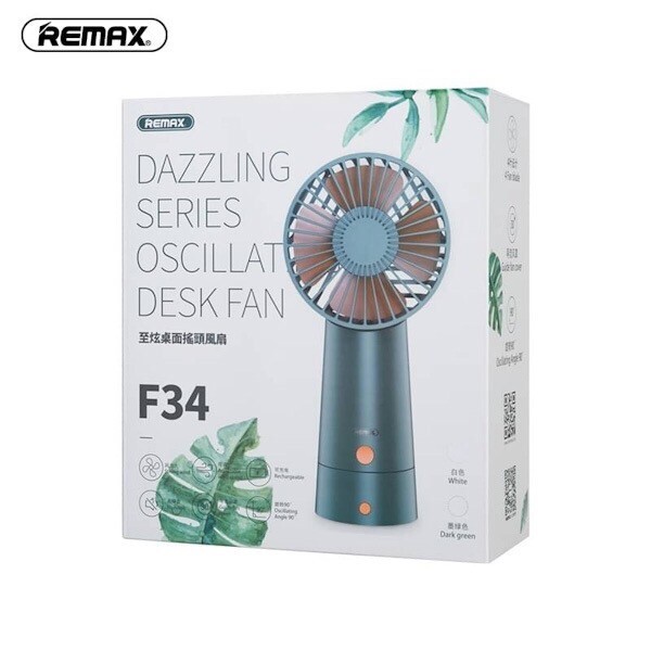 REMAX F34 - Dazzling Series Oscillating Desk Fan - Kipas Meja Portable dengan Base