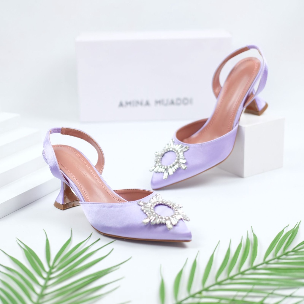 [7.7 Boombastis Sale⚡] - SEPATU WANITA HEEL SATIN AMS010 SLINGBACK SHOES PREMIUM IMPORT