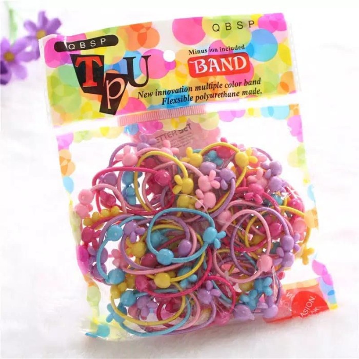 Karet Rambut Anak Isi 50 pcs Ikat Kuncir Rambut Warna Warni Tali Rambut Lucu Ikat Rambut