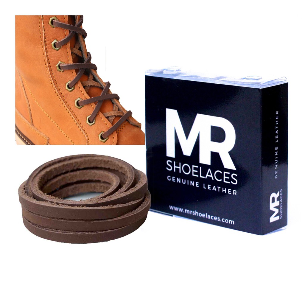 MR Shoelaces LR04 Dark Brown (Coklat Tua) - Tali Sepatu Kulit 60cm 80cm 100cm 120cm 150cm 200cm - Premium Shoelace