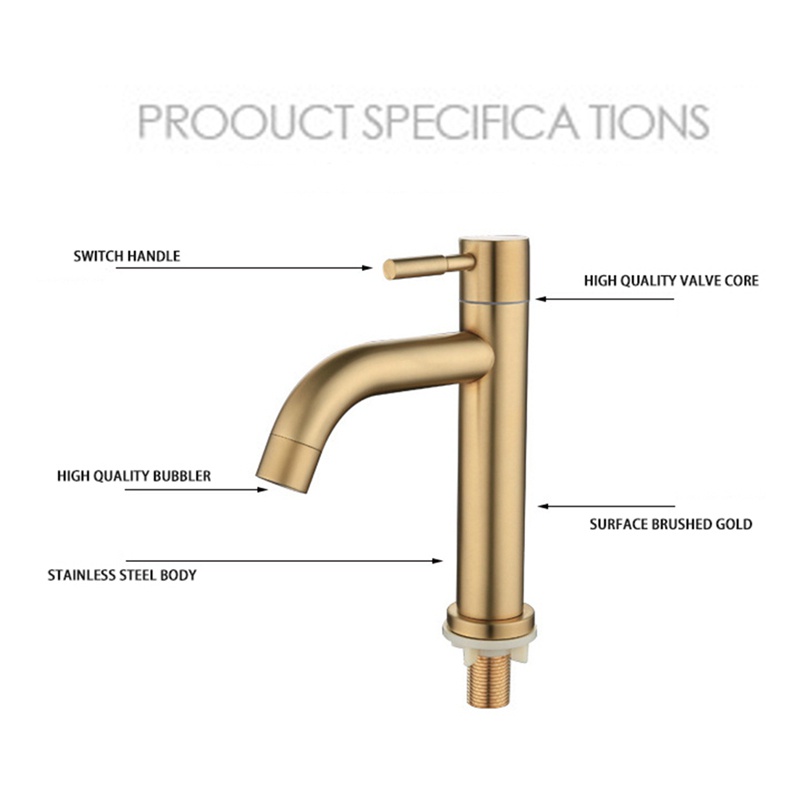 Brush Gold Single Cold Basin Faucet 304 Material Basin Mixer Bathroom Sink Faucet Water Wash Mixer Tap-A