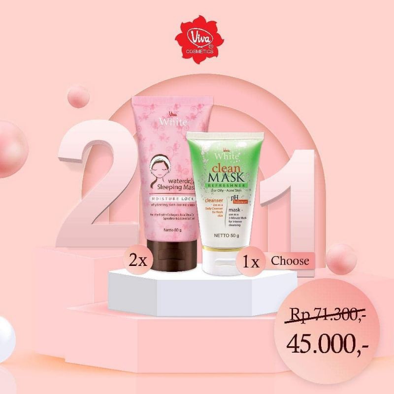 Paket Sleeping Mask Clean And Mask Facial Wash Viva