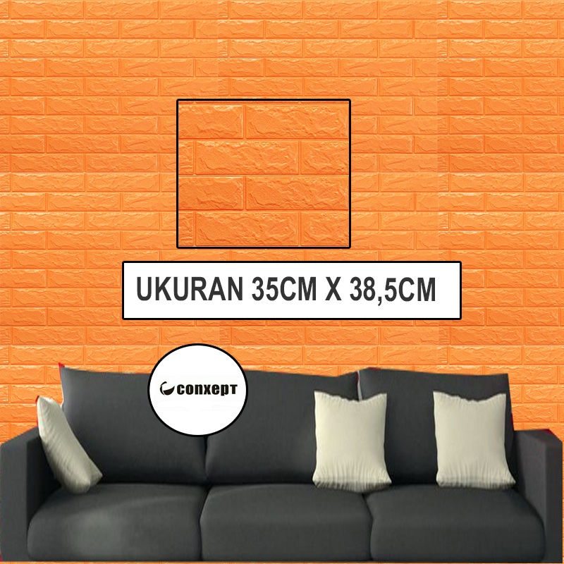 CX Wallpaper Foam 3D Bata Warna ORANGE Premium Wall Paper Sticker Wallpaper Foam Bata Stiker