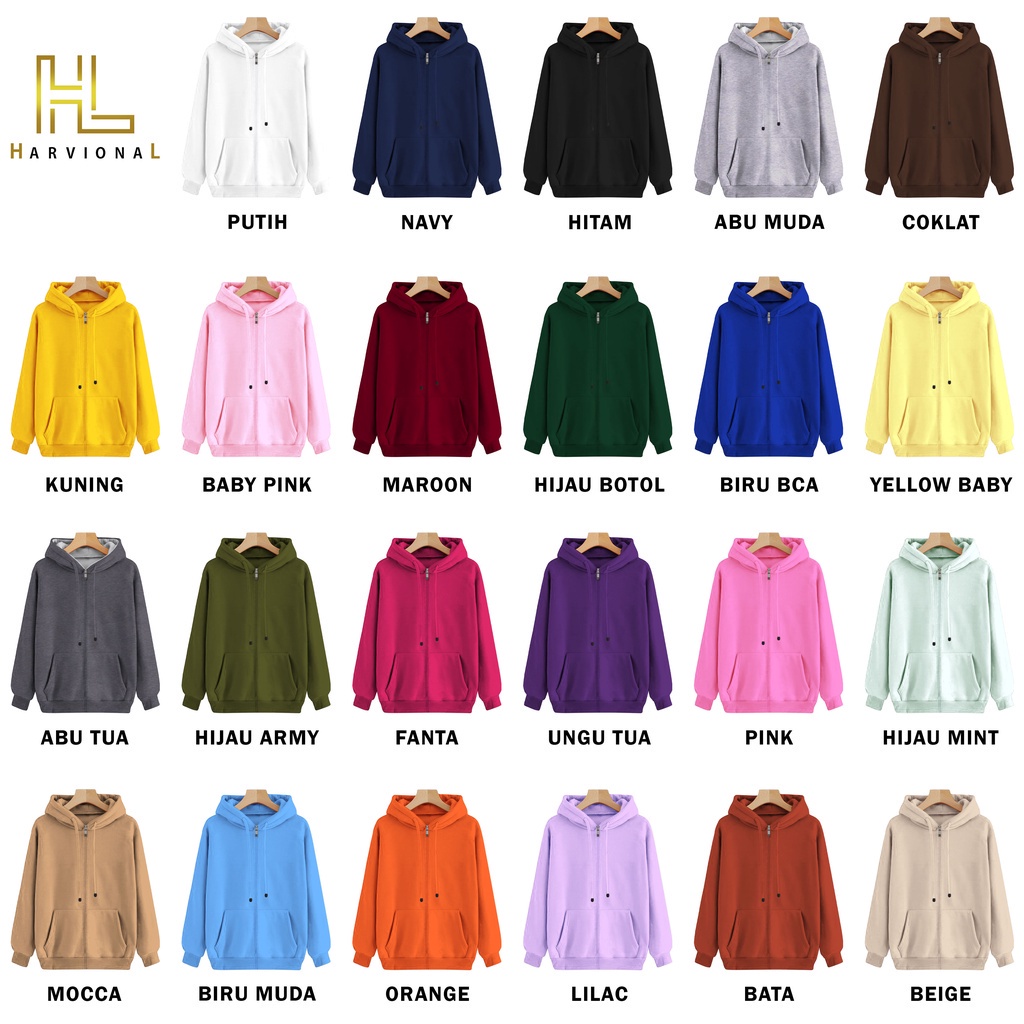 Parisdivarious Jaket Sweater Hoodie Zipper Custom Depan Belakang Bahan Fleece Size S  - XXL (Pria &amp; Wanita)