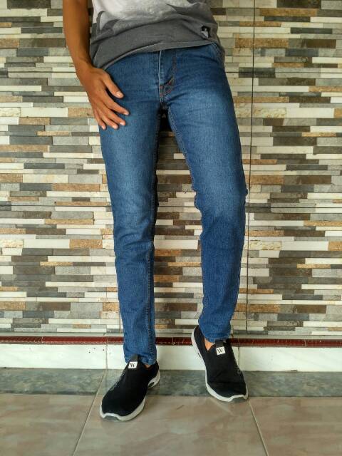 Jeans pensil ice blue/biru dongker/bio stone