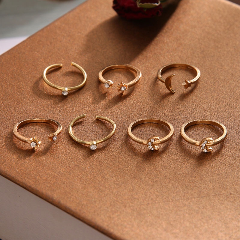 [✅READY STOCK] 7 Piece Cincin Set Kupu-kupu Bintang Bulan Korea Retro Bohemian Mewah Pernikahan Perhiasan Aksesoris Fashion Penjualan Panas Mode