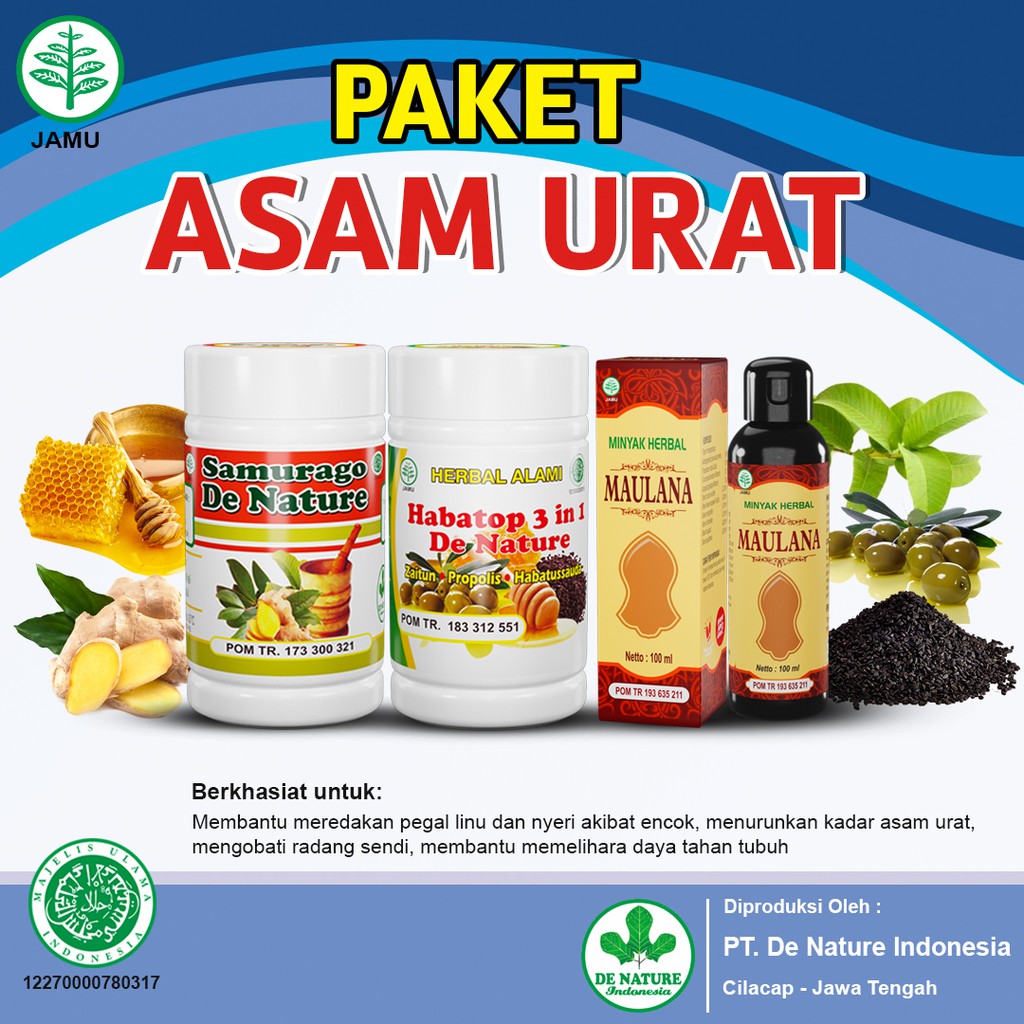 

Obat Minyak Herbal Asam Urat Rematik Pegal Linu Nyeri Sendi Encok- Samurago Habatop 3 in 1 De Nature