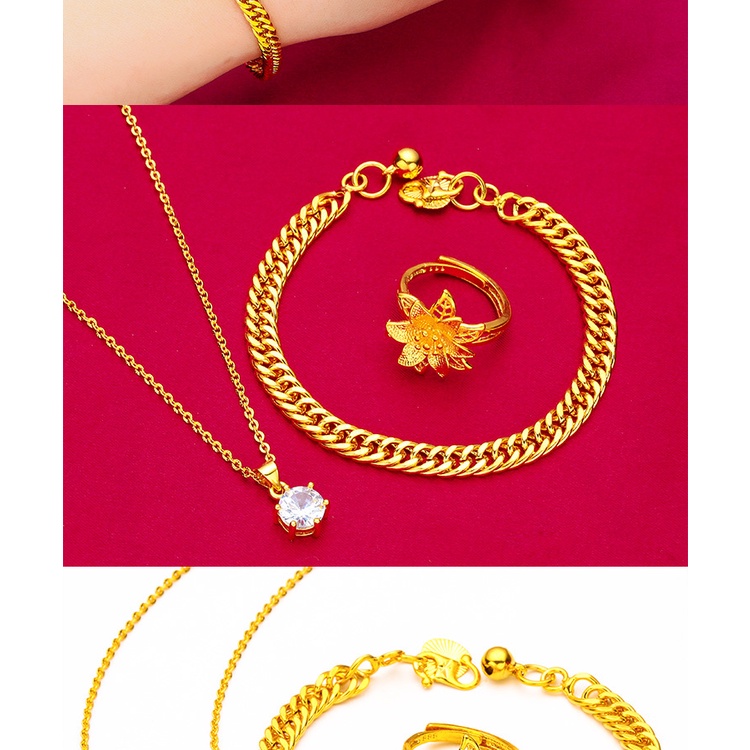 Kalung Gelang Cincin Lapis Emas Asli Kadar 375 Hias Berlian Putih Dapat Disesuaikan Untuk Wanita