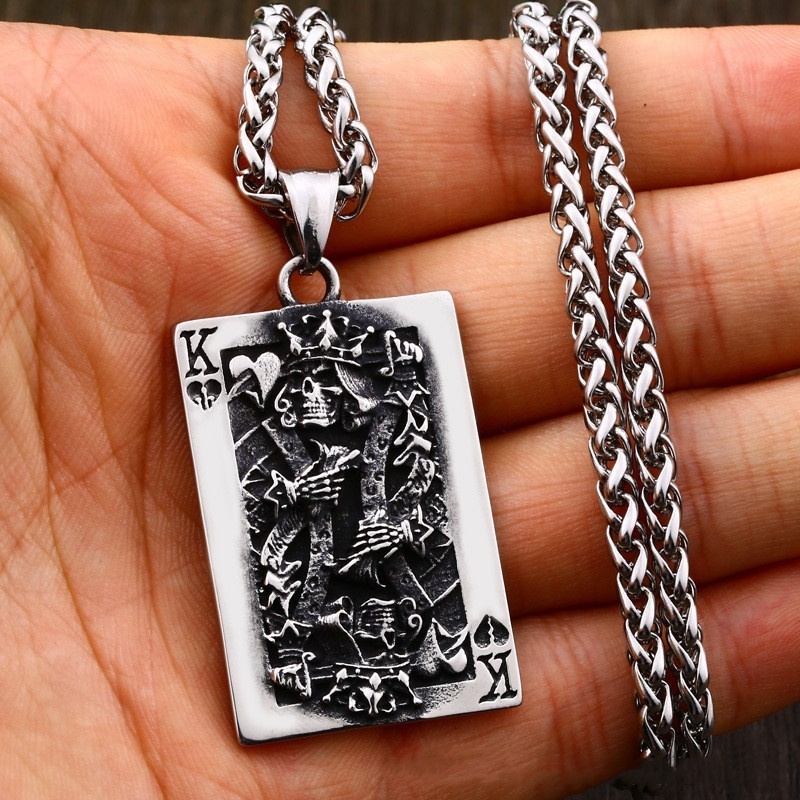 Kalung Rantai Liontin Kartu Sekop / Tengkorak Ala Punk / Vintage Untuk Pria