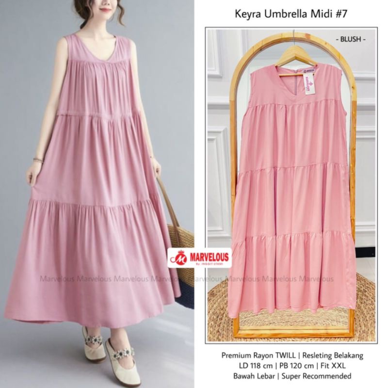 KEYRA UMBRELLA MIDI #7 / MIDI DRESS WANITA MUSLIMAH / lengan pendek polos kekinian BY MARVELOUS