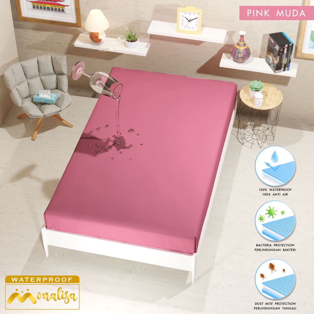 Monalisa Waterproof Sprei Uk 100/120 - Pink Muda