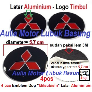 emblem wheel dop center roda as velg racing mobil mitsubishi 5.7 cm latar aluminium logo chrome 4bh