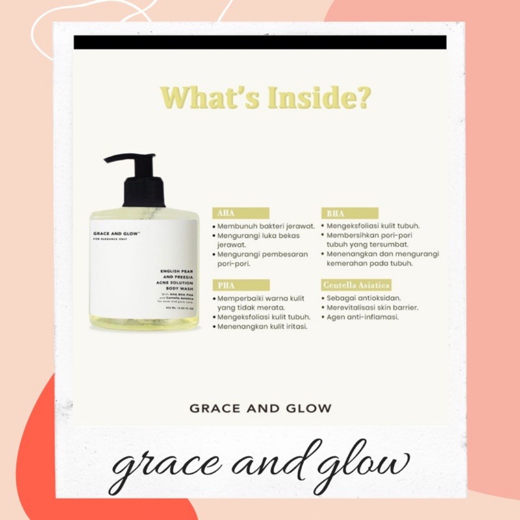 [ FREE GIFT ] Grace and Glow English Pear and Freesia Anti Acne Solution Body Wash 400ml