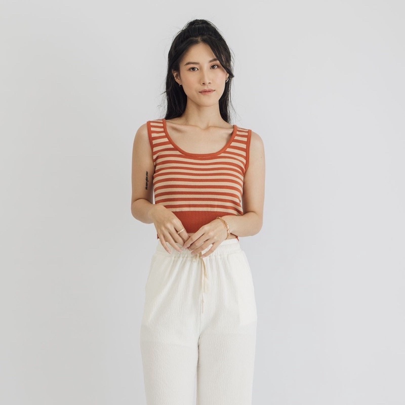 Atasan Tanktop rajut Crop wanita Salur pendek | Atasan Tank top crop salur terbaru