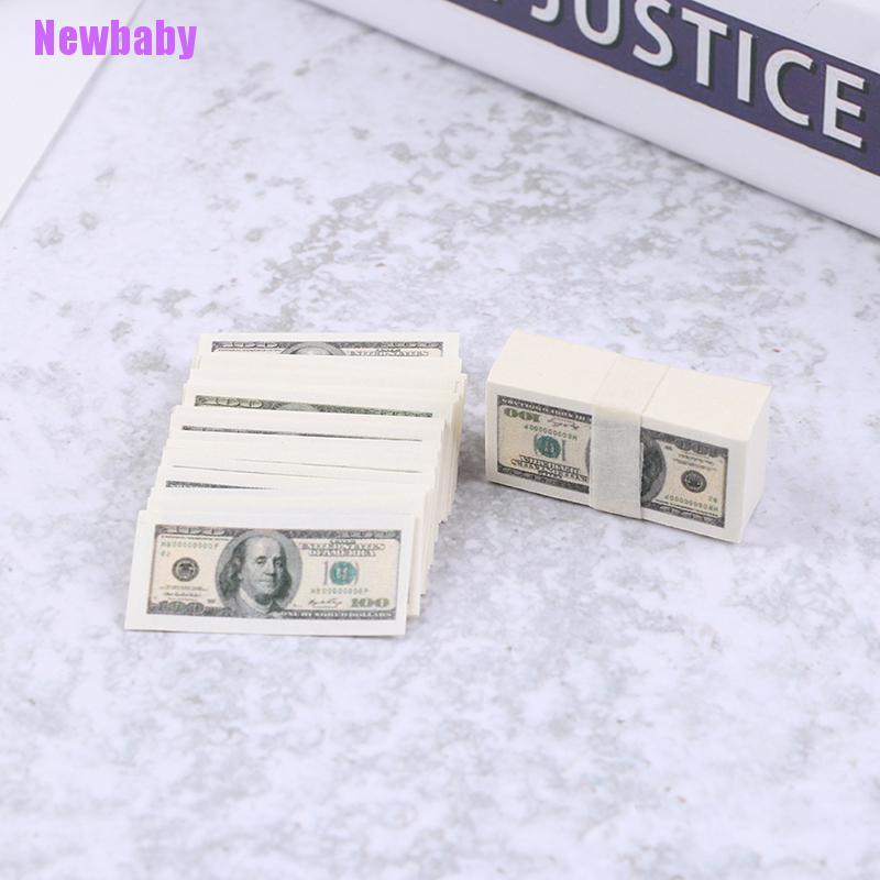 (Newbaby) 100 Lembar / set Miniatur Uang Dollar Us $100 Skala 1: 12 Untuk Aksesoris Rumah Boneka