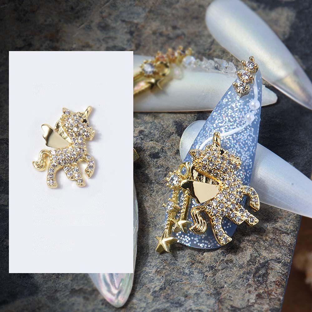 AUGUSTINA Agustina Ikatan Simpul Mutiara Kuku Berlian Imitasi Emas Shiny Unicorn Manicure Nail Art Ornamen Zirkon Kristal Kuku Perhiasan