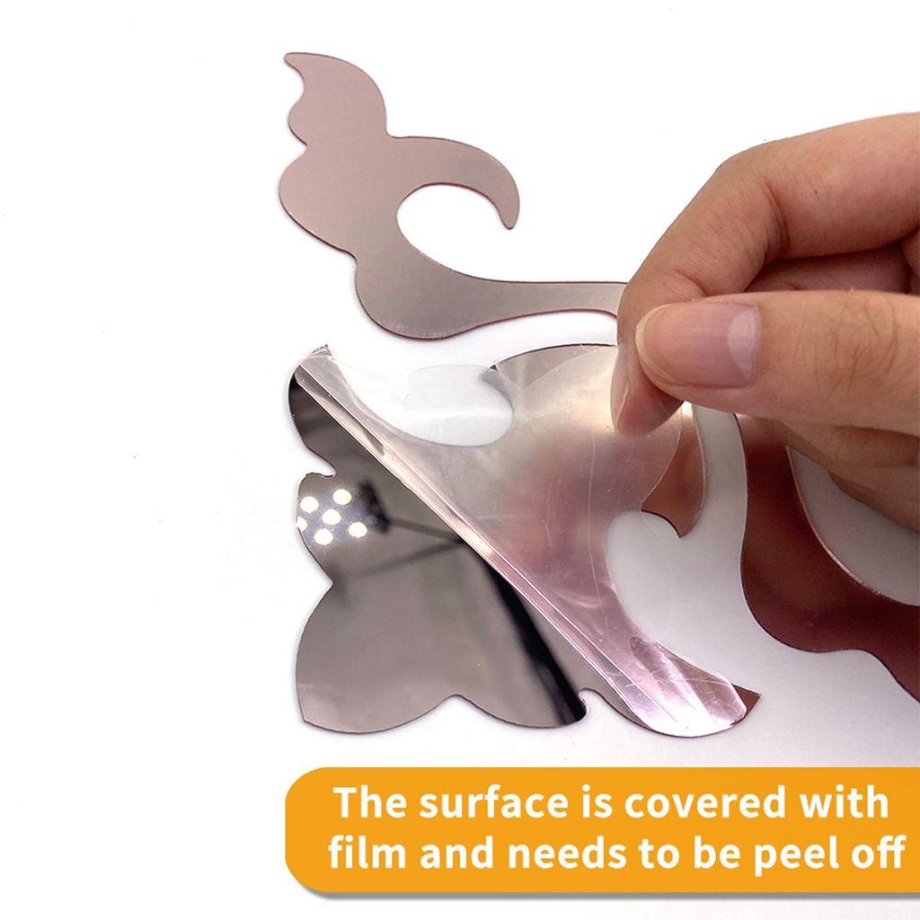 Agustina Stiker Cermin 4pcs/pack Shiny Self-adhesive Motif Bunga Lemari DIY Wallsticker Modern