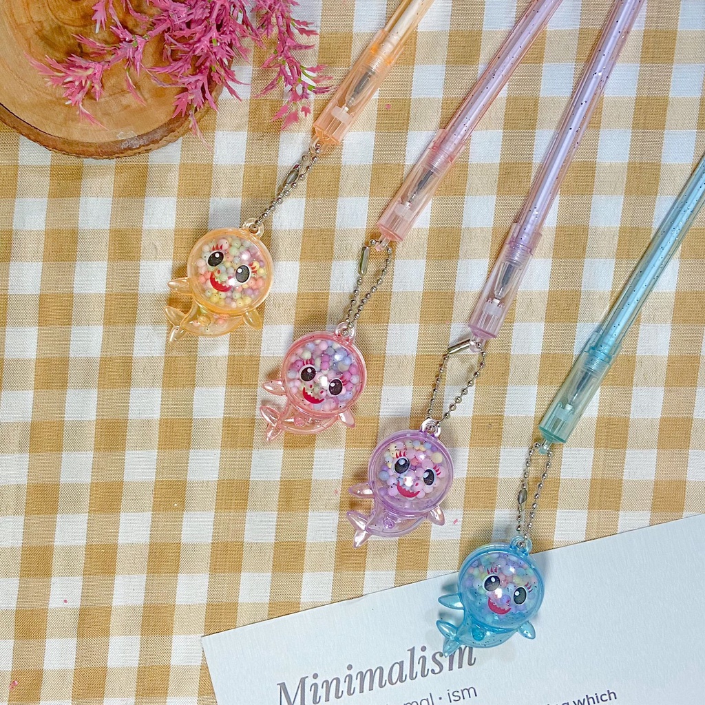 

Pulpen Gel / Pen Gantungan Baby Shark Kartun Anak Ikan Hiu Seaworld Mini Bubble Foam Manik Beads Warna Pastel Import