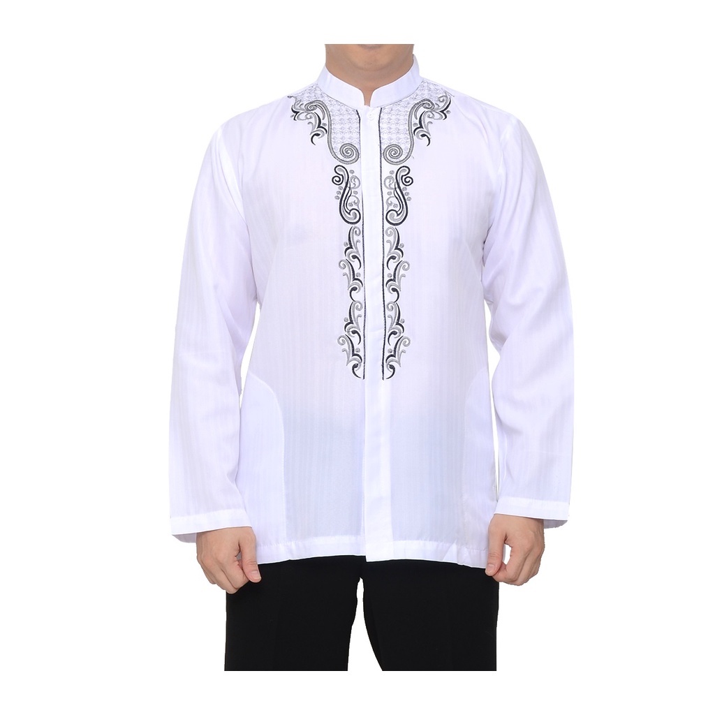baju koko pria bordir baju koko putih
