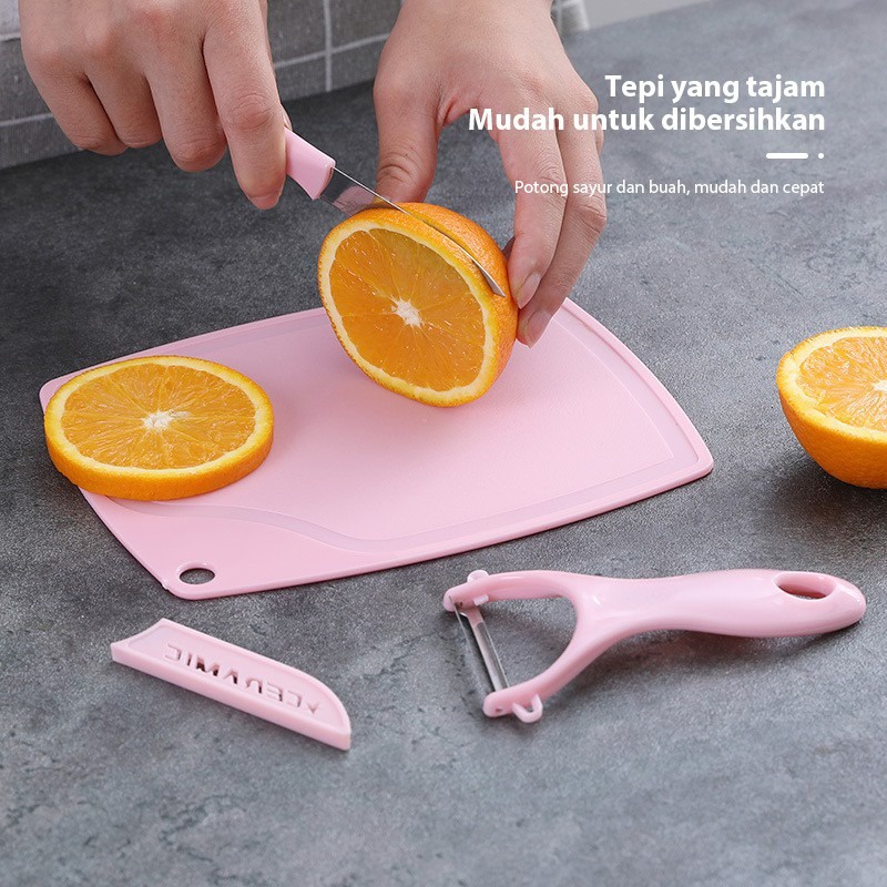 Peeler / Pisau Buah Set 3 in 1 dengan Talenan / Pisau Kupas Buah