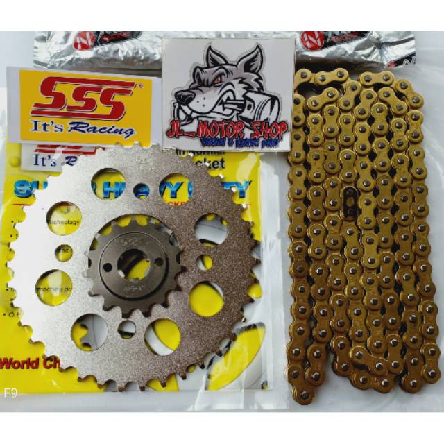 Gear Set Gir Set Sss 415 Tipis Vixion MXKing R15 Xabre Byson Rantai Gold