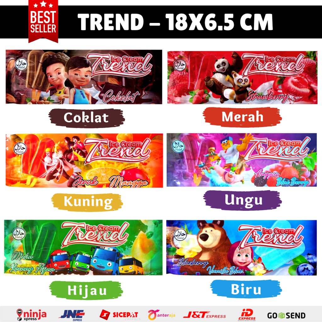 

KEMASAN ES KRIM TREND UK 18X6.5CM PLASTIK BUNGKUS ESKRIM UPIN IPIN ES LOLY KARTUN