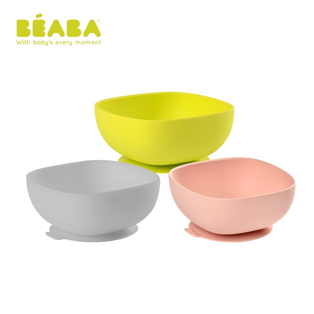 Beaba Silicone Suction Bowl - Pink / Green / Grey