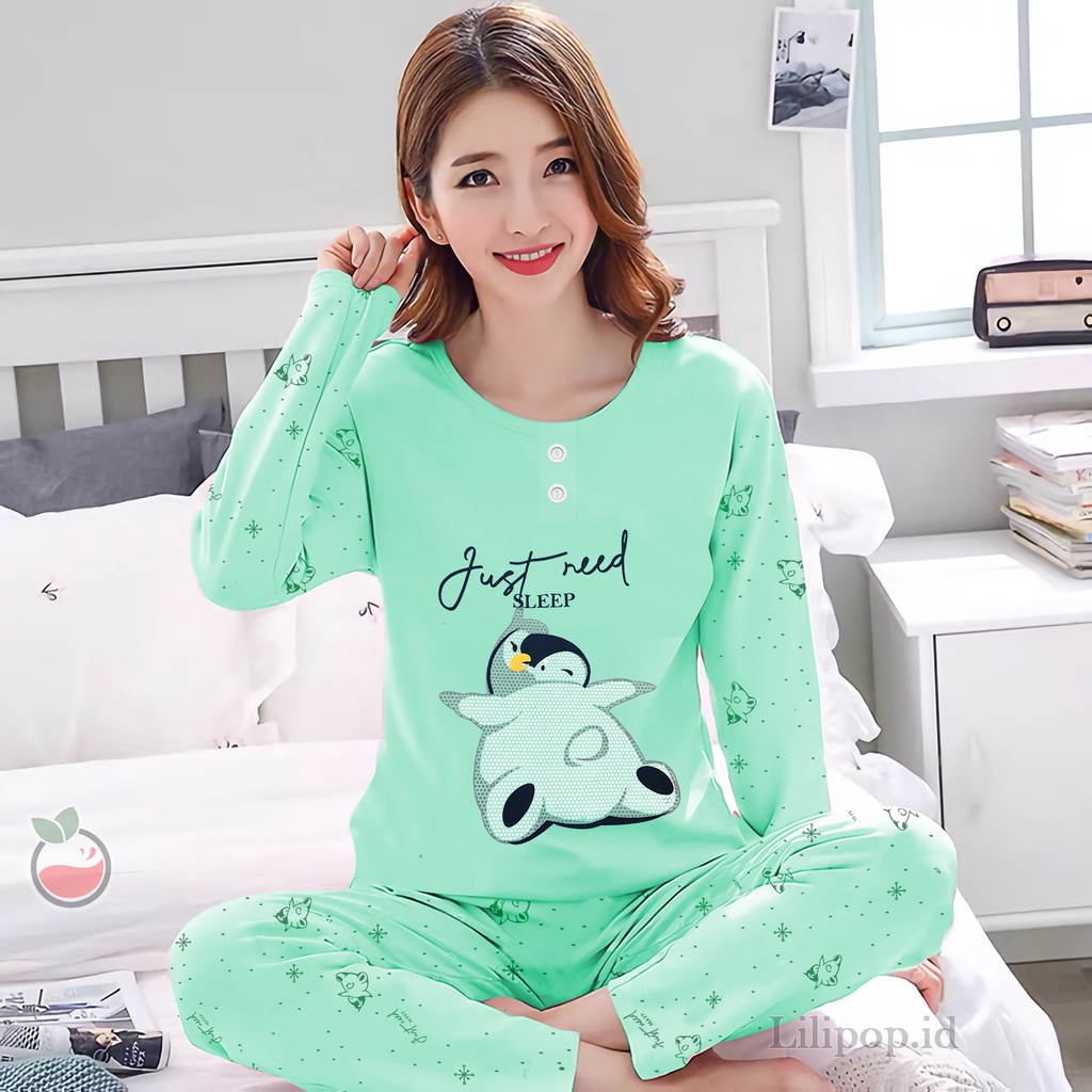 Lilipop.id  Baju Tidur Wanita Need Sleep Celana Panjang PP Allsize Lengan Panjang Baby Doll Bahan Kaos dewasa