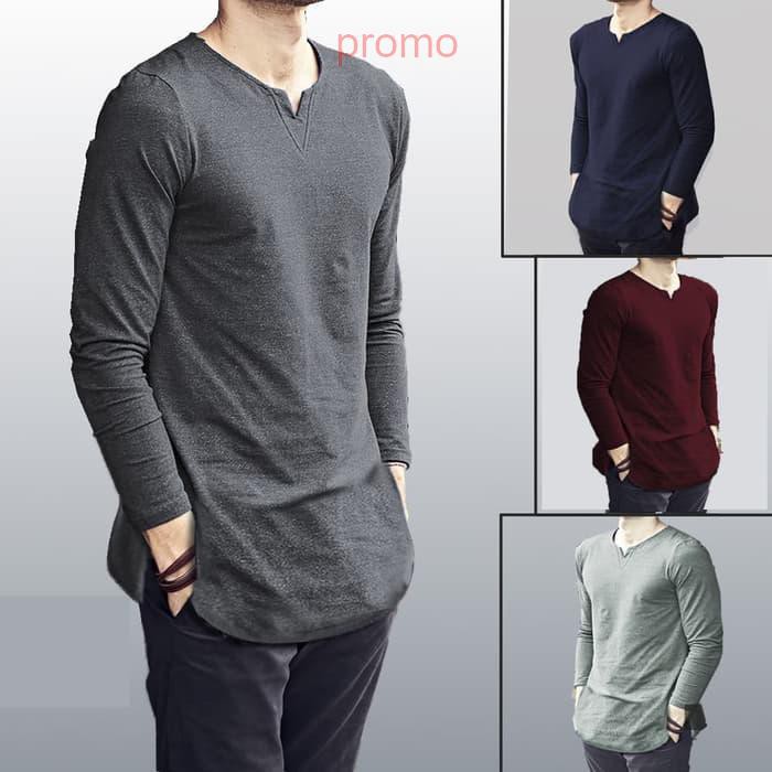 kaos longline / koko kaos pria / baju koko lengan panjang - Maroon