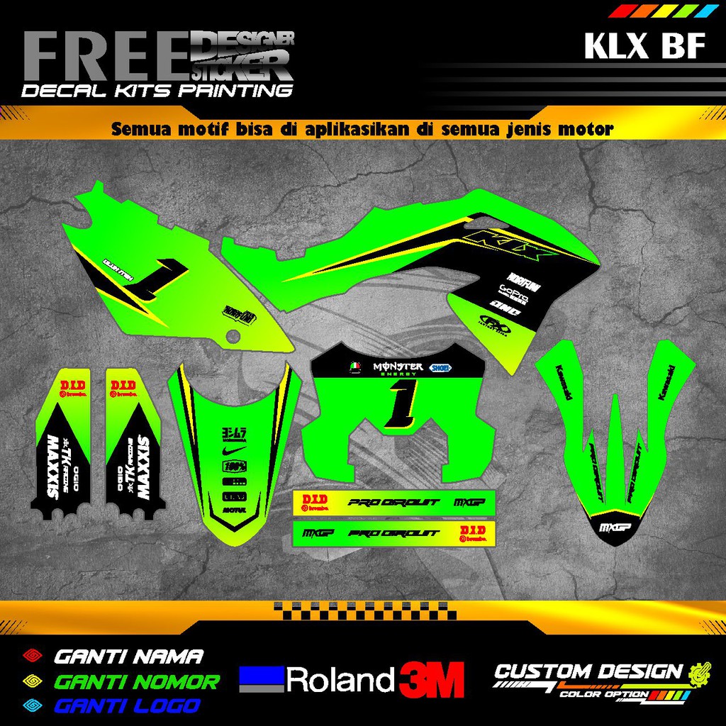 Decal Sticker Motor Kawasaki KLX BF Hijau Stabilo
