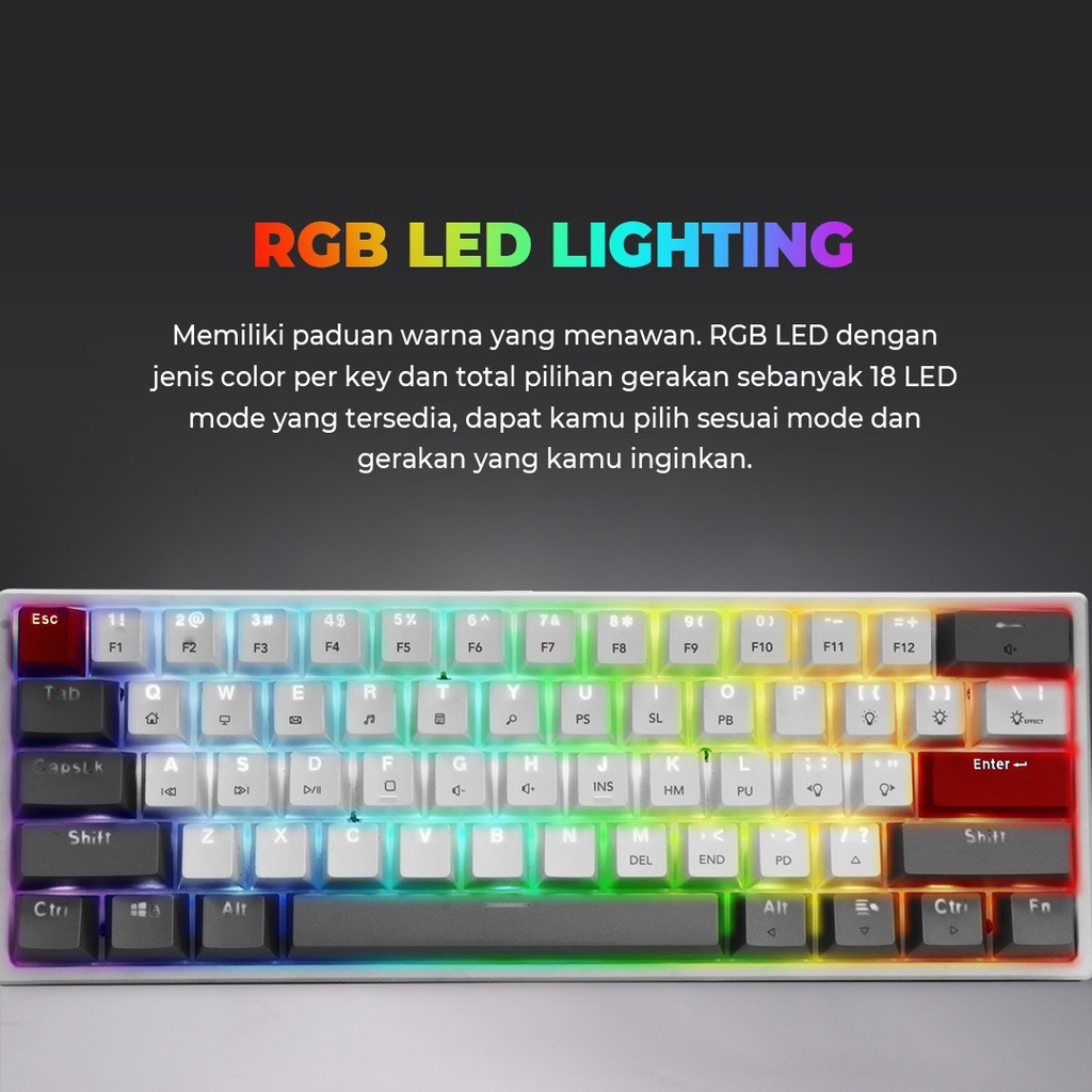 Keyboard gaming digital alliance da wired usb type-c mechanical 60 percent 61 key rainbow meca6 meca 6