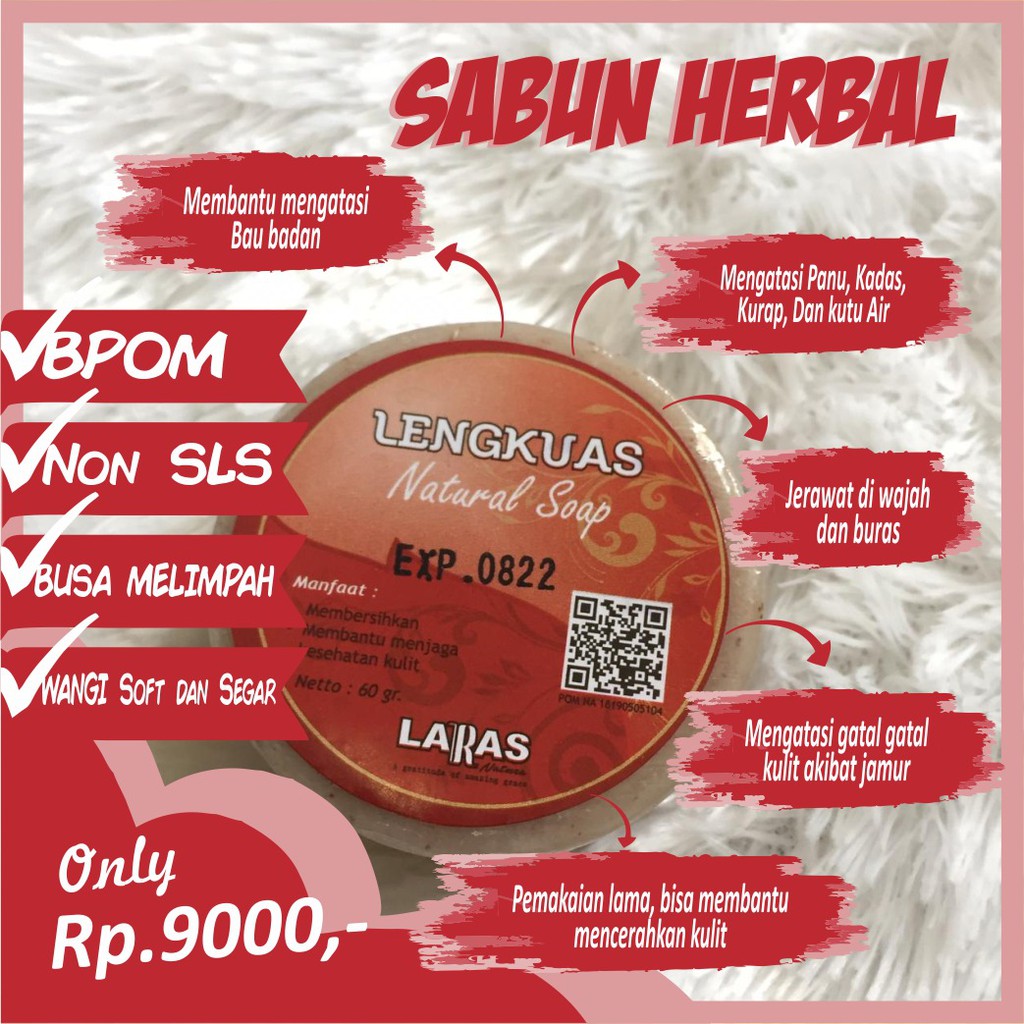 Sabun Panu Paling Ampuh Herbal dari Ekstrak Lengkuas BPOM 60 Gram LARAS NATURA