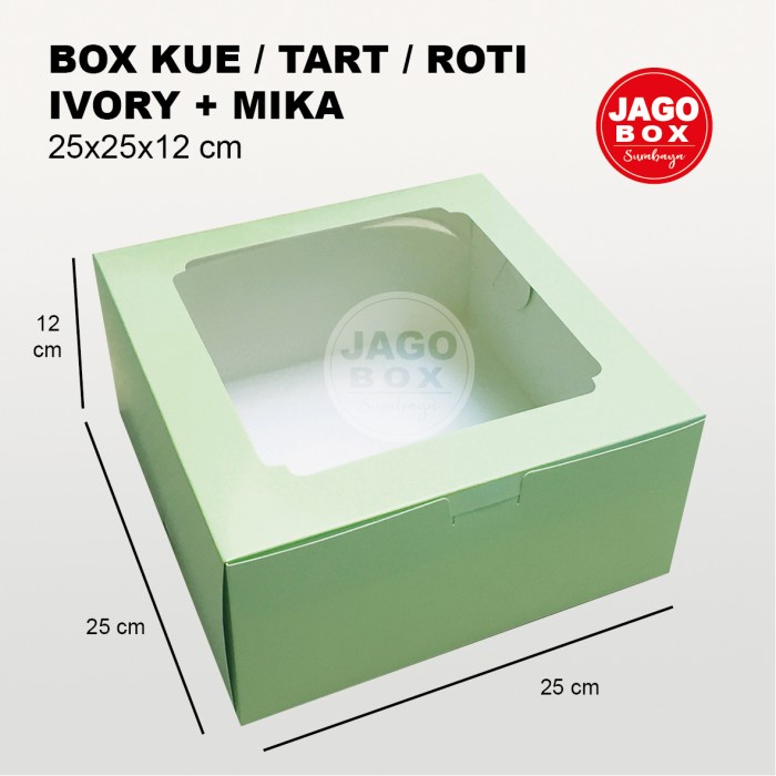 Box Kotak Dos Kue / Roti / Tart Ivory Hijau / Kraft 25 x 25 x 12cm Tebal + Mika