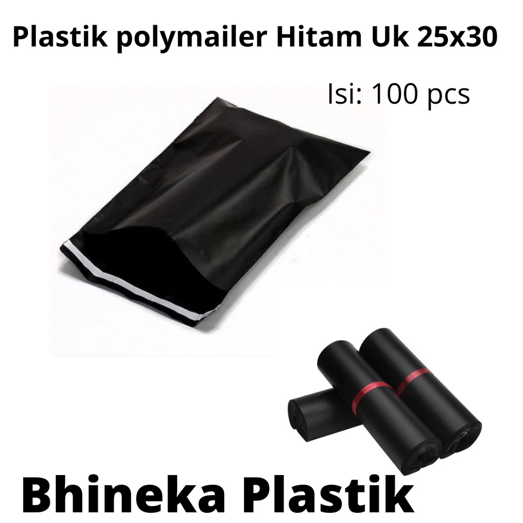 Polymailer uk 25x30 (100pcs) Plastik Packing Lem Hitam, Plastik Lem, Plastik Baju