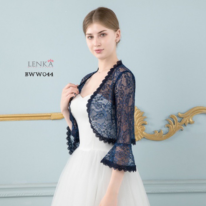 [READY STOCK] AKSESORIS PENGANTIN OUTWEAR BOLERO PESTA RENDA LACE NAVY BWW044