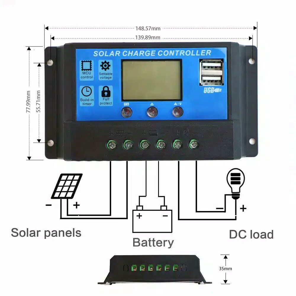 Solar Charge Controller 10A LCD LED Display Solar cell PWM 12V 24V USB Panel Surya Charger