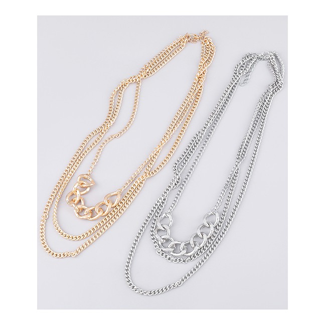 LRC Kalung Fashion Golden Alloy Thick Chain Stitching Multilayer