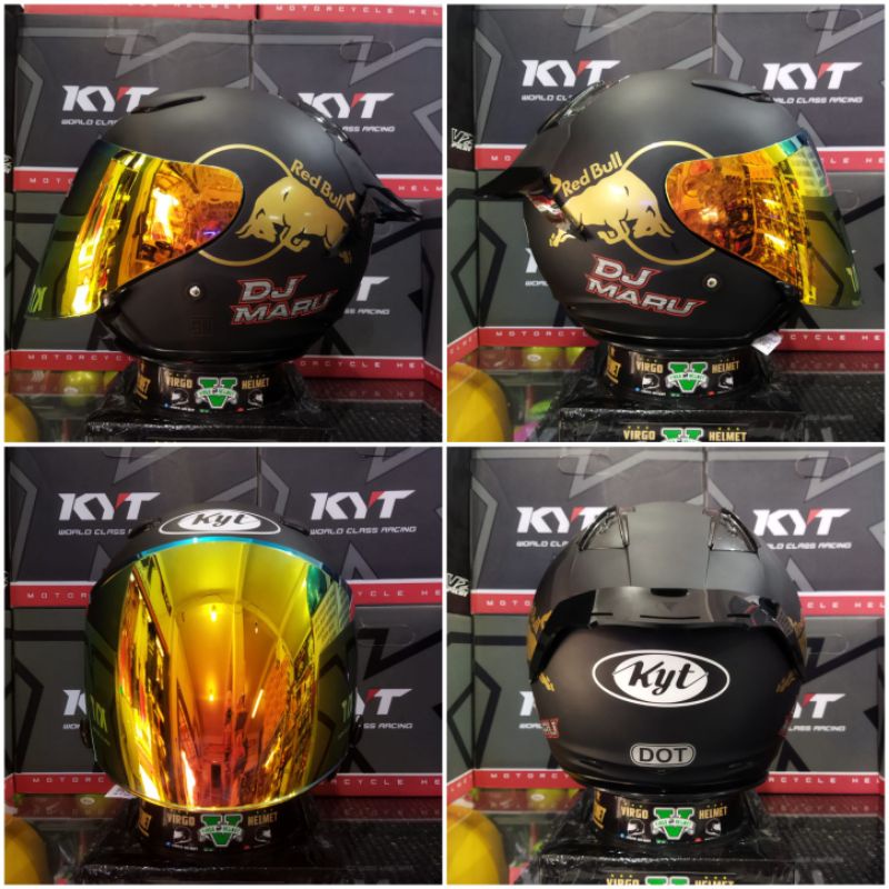 KYT DJ MARU BLACK MATT PAKET GANTENG RED BULL VISOR IRIDIUM + SPOILER