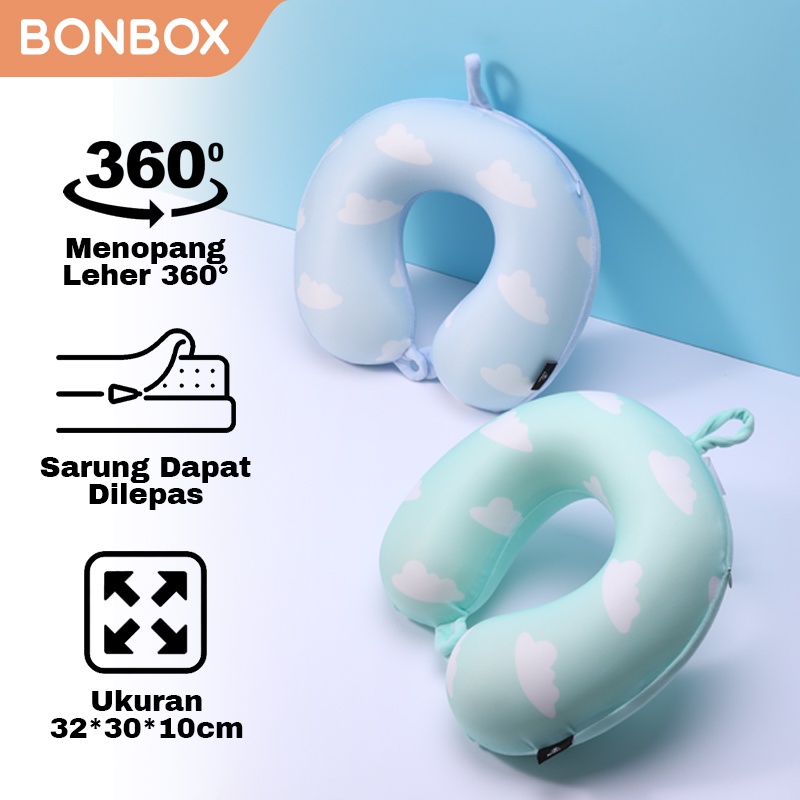 NECKPILLOW Bonbox Bantal Leher Busa Elastis Travel Multifungsi 2 in 1 Bantal U 360° dengan Kancing Sarung Bisa Dilepas BNP10