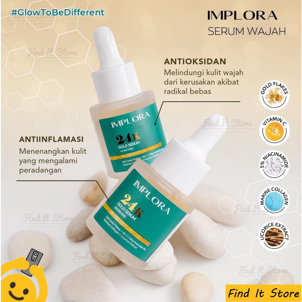 IMPLORA Face Serum | 24K Gold | Hydrating | Acne | Brightening | Peeling | Midnight |Whitening MilkyAmpoule Serum | sunscreen sun shield block tabir surya SPF 40 SPF 30