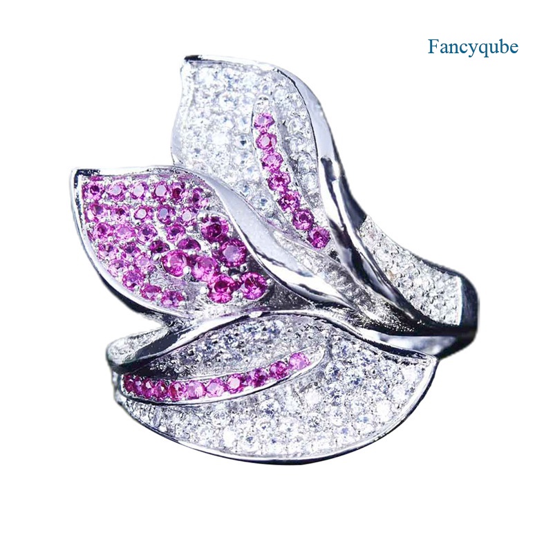 Fancyqube Cincin Sterling Silver 925 Desain Bunga Hias Kristal Zircon Mewah Berkilau Untuk Wanita